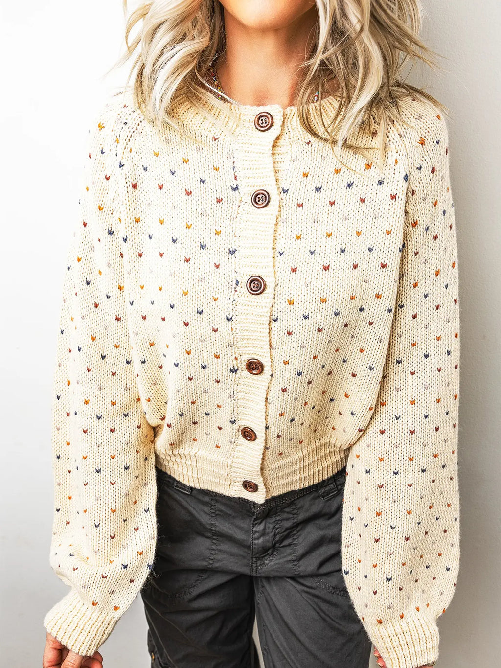 Geometric Print Front Button Cardigan